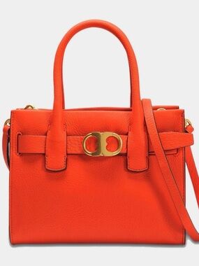 Tory Burch Gemini Link Leather Tote Bag Purse Crossbody Small Orange